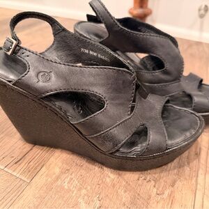 Born Black Leather Wedge Sandals